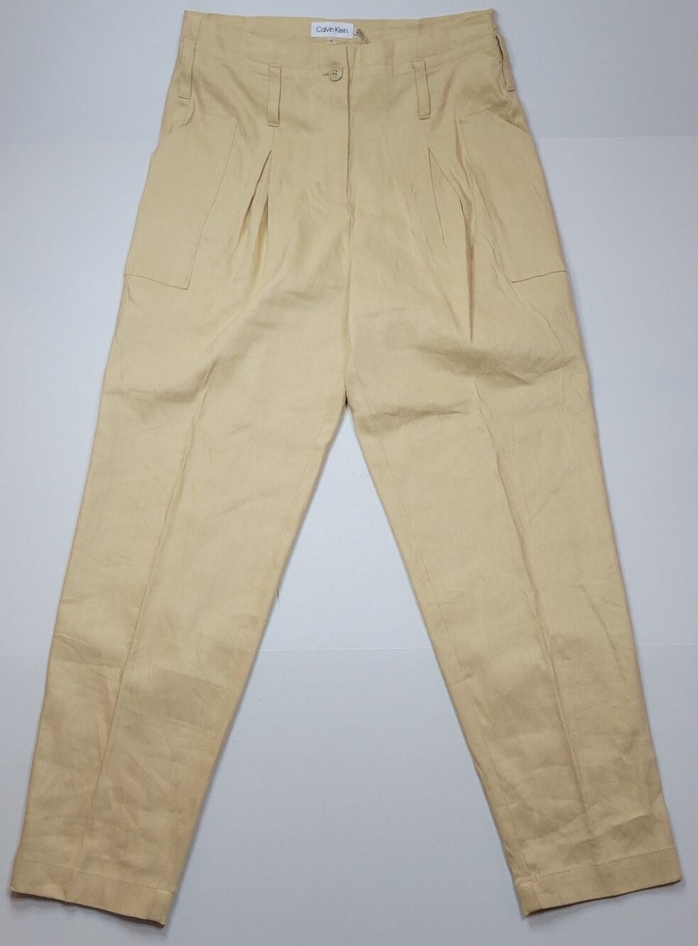 Calvin Klein Tan Linen Blend High-Rise Ankle Pants Boho Size 4 M3DK5283